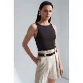 Dilvin Geribbelde Halternek Mouwloze Blouse