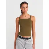 Dilvin Geribbelde Katoenen Vierkante-Hals Cami Blouse