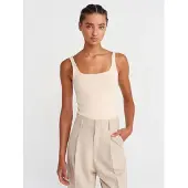 Dilvin Geribbeld vierkant decolleté mouwloos blouse