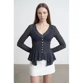 Dilvin Kanten V-hals Knopen Cardigan