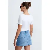 Dilvin Hooggetailleerde denim mini-rok met riem