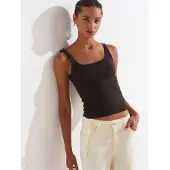 Dilvin Geribde vierkante-hals mouwloze blouse
