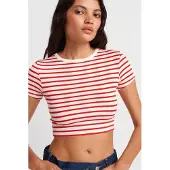 Dilvin Gestreepte Crop Top Blouse
