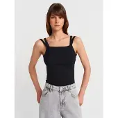 Dilvin Geribbelde Mouwloze Blouse met Vierkante Halslijn
