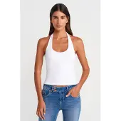 Dilvin Geribbelde Halternek Mouwloze Blouse
