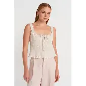 Dilvin Getailleerde Korte Mouwloze Blouse met Strikfront