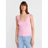 Dilvin Geribbelde Mouwloze Cami Blouse
