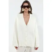 Viorna Geribbelde V-hals Knopen Cardigan