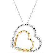 Bibei Vrouwen Dubbele Hart Ketting Zilver en Goud Verweven Liefde BICLL033