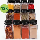 XIVADA Glazen kruidenpotjes vierkant - Aluminium - Zwart - 12 stuks