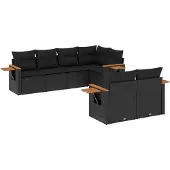 vidaXL 7-delige tuinmeubelset met kussens, zwart, polyrotan
