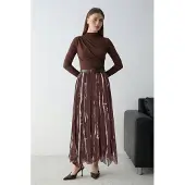 Trendyol Modest Dames Bruin Effen Midi Kokerrok- rok Skater Modest Rokken