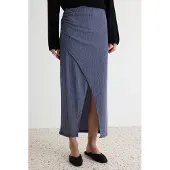 Trendyol TRENDYOLMİLLA Dames Donkerblauw Effen Midi Double-breasted / Overslag Kokerrok- rok Rokken