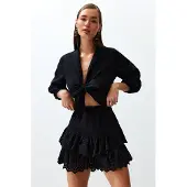 Trendyol TRENDYOLMİLLA Dames Zwart Effen Kort / Mini Basic Skater Rokken