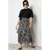 Trendyol Modest Dames Zwart Dierenprint Maxi Uitlopend rok A-lijn Modest Rokken