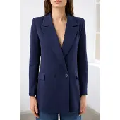 Trendyol TRENDYOLMİLLA Dames Donkerblauw Effen Lang Oversized Blazers