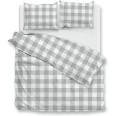 Zohome Dekbedovertrek Quattro-di-Lino - Bedlinnen met Ruiten - 240x200-220 cm - Grijs - Dekbedhoes van 100% Katoen