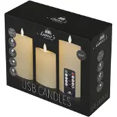 Anna's Collection Oplaadbare led kaarsen 7,5 x 10 cm, 12,5 cm, 15 cm | Ivoor | Bewegende vlam | 3 stuks
