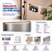 Guido Gusto RVS Inbouwnis 30x90x10cm met tegelflens en RGB verlichting