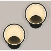 COMELY Wandlampen LED, 2 stuks, 12W, 1350LM, ronde moderne wandlamp – zwart, 3000K