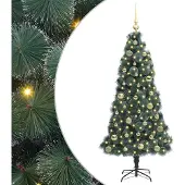vidaXL Kunstmatige voorverlichte kerstboom met ballenset Groen 150 cm