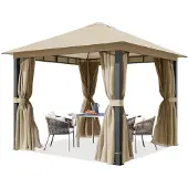TOOLPORT Tuinpaviljoen 3x3m, 4 zijwanden, taupe