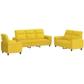 vidaXL Bankstel 3 pcs Licht Geel Stof