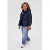 MINOTI winterjas jongens – pufferjas – tekst op de rug – marineblauw