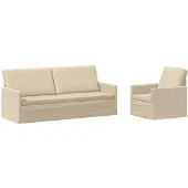 vidaXL - Bankstel - 2 - pcs - Crèmekleurig - Stof