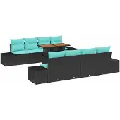vidaXL Tuinset, 7-delig, 6 zitplaatsen, zwart en teal