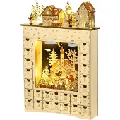 HOMCOM Kerst Adventskalender Meerlaagsplaat 36L x 9B x 52H cm Natuurhout