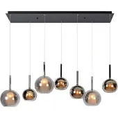 Atmooz Saigon hanglamp – 7 lichtpunten (4 x Ø 13 cm, 3 x Ø 20 cm) – Glas – Mat aan de binnenkant – Glanzende, rookgrijze buitenkant