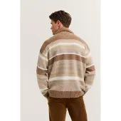 Bugatti Herren Gestreepte cardigan met knoopsluiting en kraag