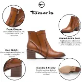 Tamaris dames bruine beige leren enkellaarzen met hakken - 25313-47