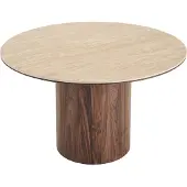 Ebuy24 Minamata eetkamertafel Ø120cm, keramisch tafelblad travertin, walnootdecor.