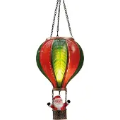 Anna's Collection Kersthanger Luchtballon Kerstman Rood / Groen Met Verlichting D 19,5 H 25 Cm