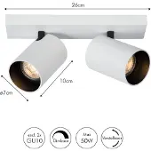 Atmooz Deckenstrahler Nuo 2 – GU10 – Inbouwspots voor het plafond – 2 lichtbronnen – Wit – Geschikt voor slaapkamer/woonkamer – Industriële stijl – Hoogte 12 cm – Metaal
