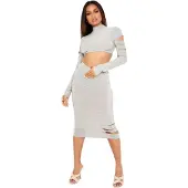 Missyempire Missy Empire Midi-rok met uitsnijdingen voor dames (Salie)