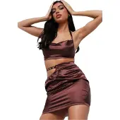 Missyempire Missy Empire Satijnen minirok met studs voor dames (Chocolade)