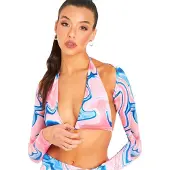 Missyempire Missy Empire Bikinitop met lange mouwen voor dames (Roze)