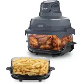 Ninja CRISPi 4-in-1 Glazen Airfryer, 3,8 l en 2,3 l, airfryen, braden, warmhouden en opnieuw krokant maken, compact ontwerp, 2 verwijderbare glazen schalen en deksels, 1700 W - Blauw - FN201EUBL1