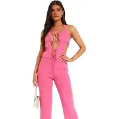 Missyempire Missy Empire Dames/Cut Out Gebreide Voorstrik Jumpsuit (Roze)