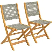 Outsunny Rotan Stoelenset 2-delig - Opvouwbare Tuinstoelen - Loungestoelen Balkon - Grijs