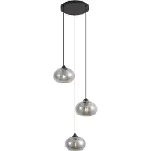 QAZQA Art Deco hanglamp zwart met smoke glas rond 3-lichts- Busa