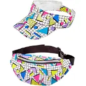 Widmann 80's Set Heuptasje en Zonneklep Funky Wit