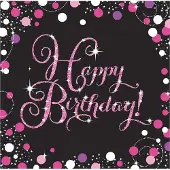 Amscan serviettes Happy Birthday 33 x 33 cm 16 pièces rose