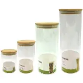 Fackelmann Set of 4 glass storage containers - - Natural - Bamboo lid