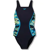 Speedo Hyperboom Splice Muscleb 1P Dames - Chloorbestendig Sportbadpak Dames - Kleurvast Badpak Dames - Zwempak Dames met Muscleback - Zwart/Groen - 40