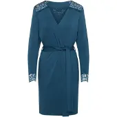 Esotiq Nox - Damesbadjas - Donkerturquoise - Plantenmotief - Kanten details