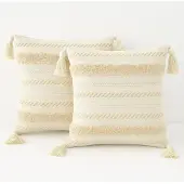 FEBE Set van 2 Boho Sierkussenhoezen 45x45 cm Beige Katoen met Rits